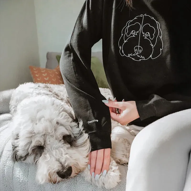 Custom Embroidered Sweatshirt,Pet Face Sketch Embroidery