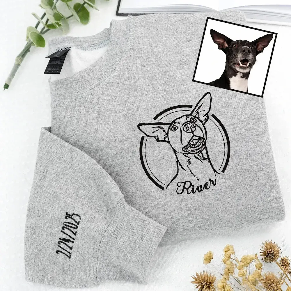Custom Embroidered Hoodies with Pet Photo - Custom Dog Face Embroidered Sweatshirt from Photo - Personalized Cat Sweatshirt for Mom