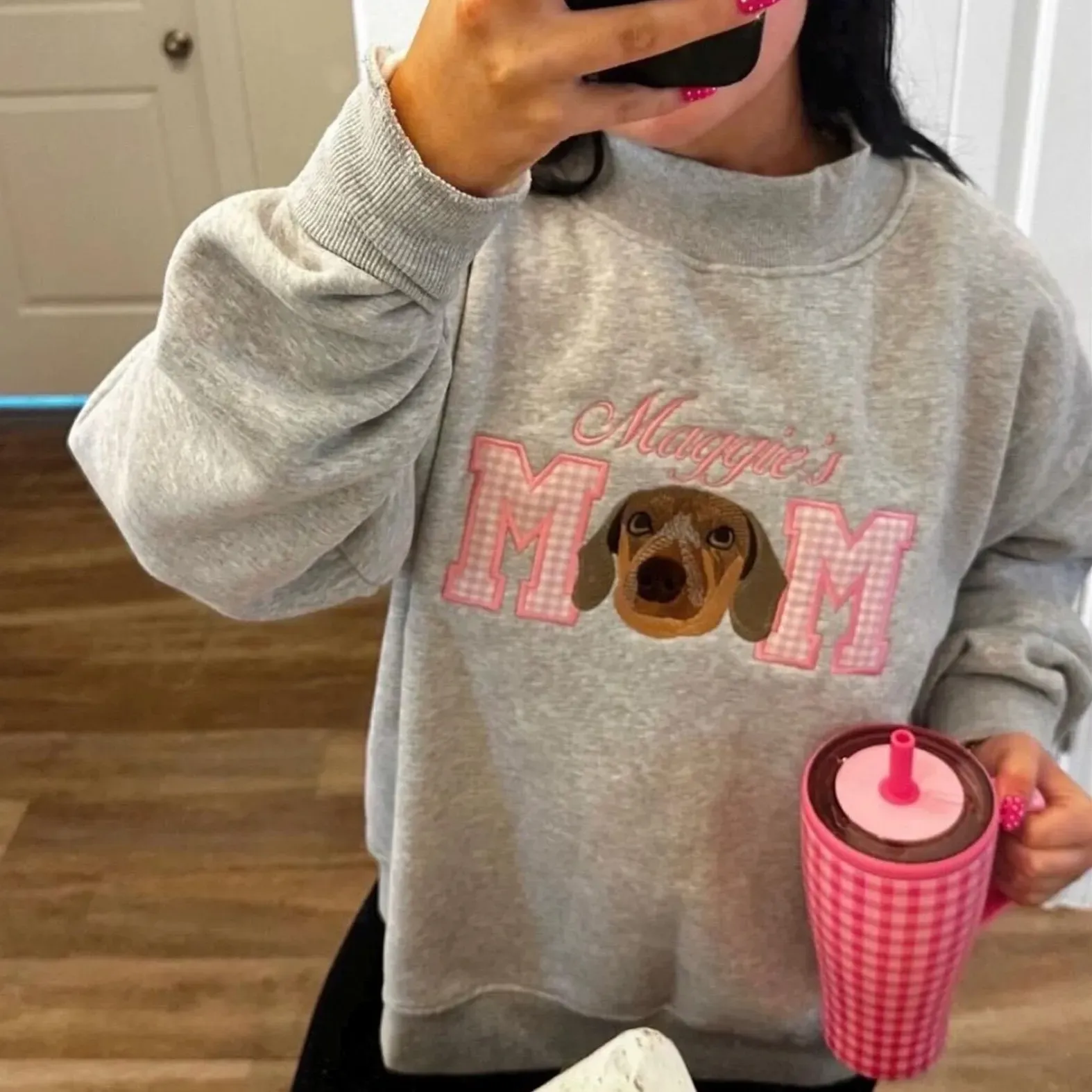 Custom Pet Portrait Mock Neck Sweatshirt, Personalized Embroidered Appliqué Dog Sweatshirt