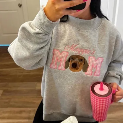 Custom Pet Portrait Mock Neck Sweatshirt, Personalized Embroidered Appliqué Dog Sweatshirt