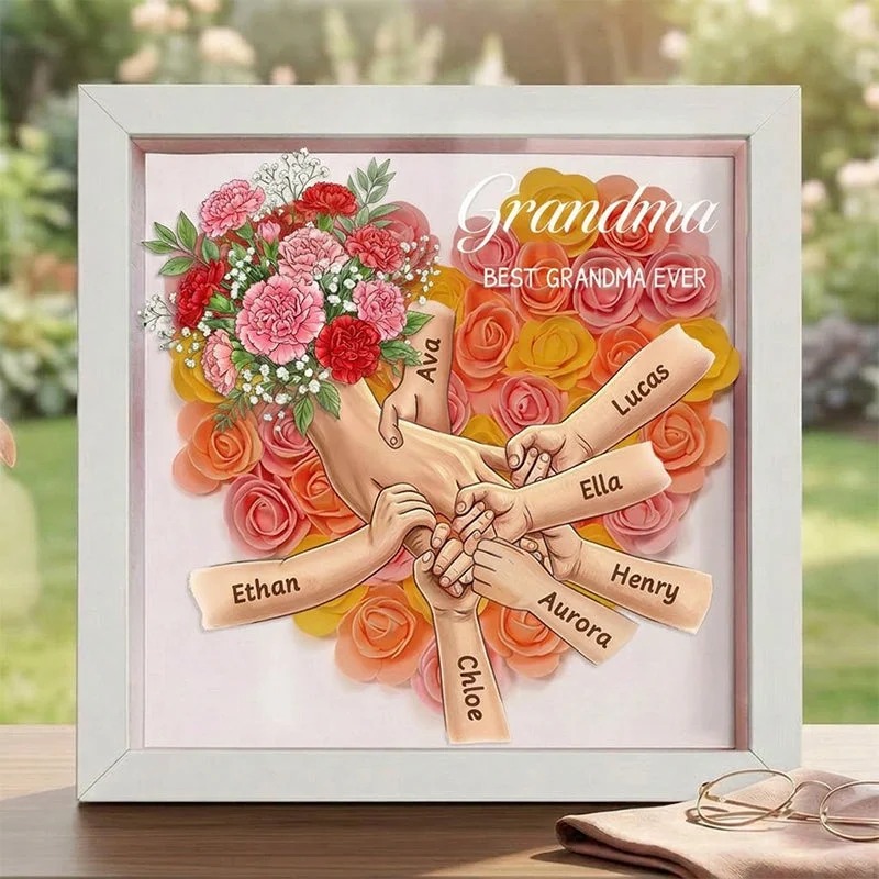 Forlovever™ Carnation Personalized Mom Holding Hands Memorial Shadow Box – Custom Name Remembrance Frame, Mother’s Day In Loving Memory Gift