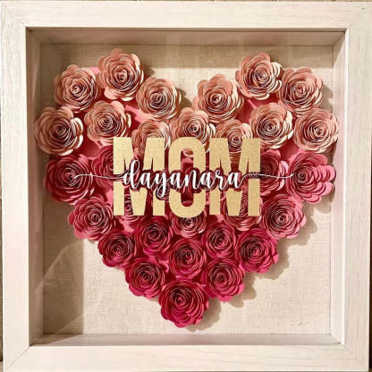 Mom Heart Shaped Monogram Flower Shadow Box Gift For Mothers-forlovever