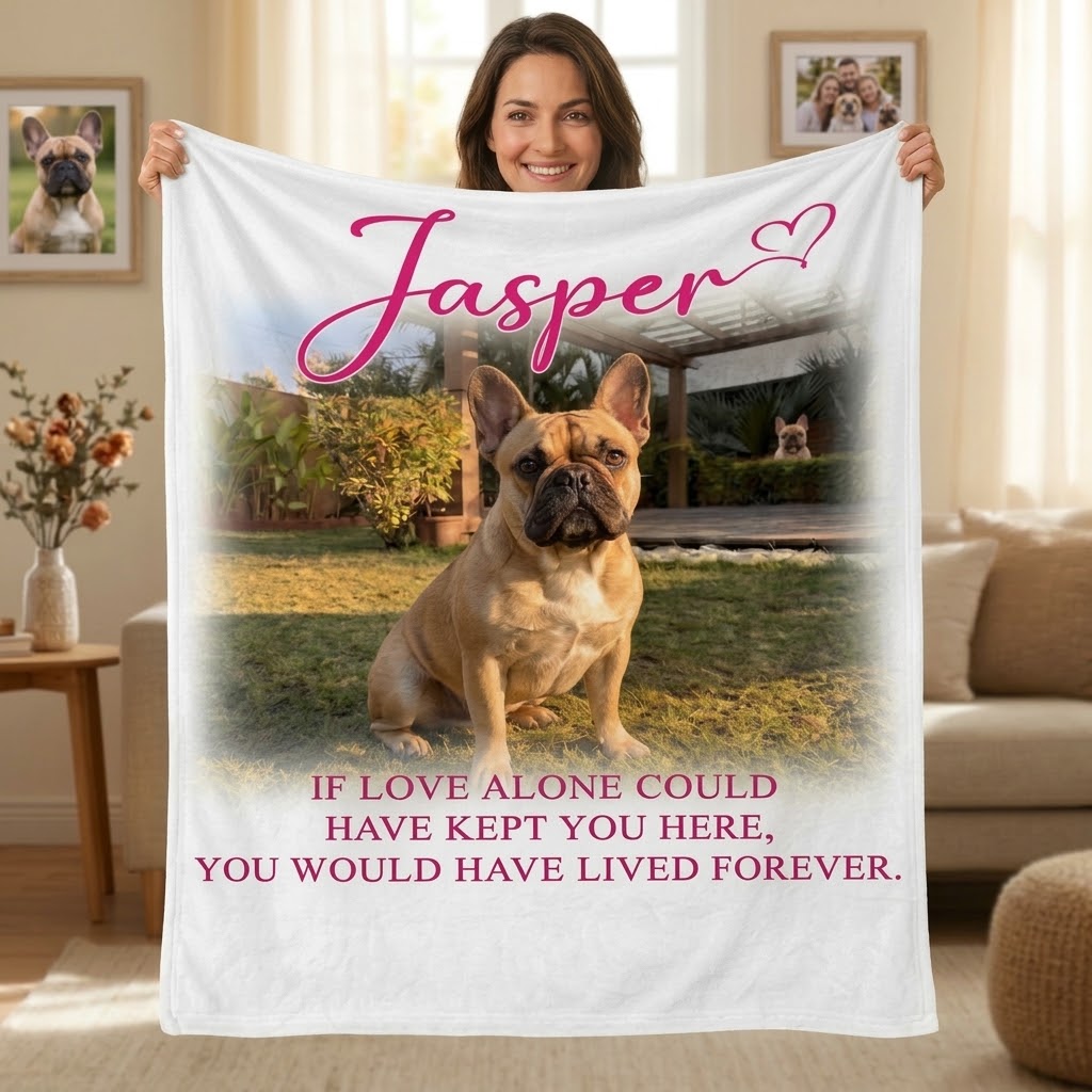 Customized Dog Photo Blanket with Name, Personalized Pet Memorial Blanket