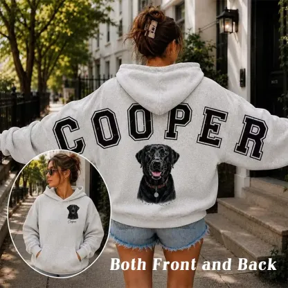 Custom Pet Portrait Sweatshirt with Distressed Big Back Name, Dog Mom Hoodie