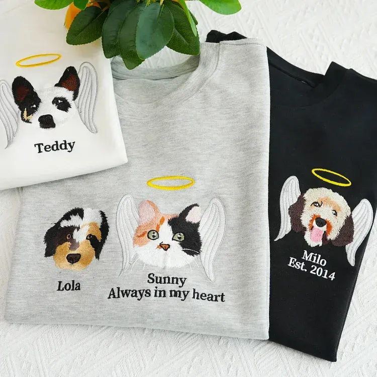 Custom Premium Handcrafted Pet Loss Embroidered Sweatshirt, Pet Memorial T-shirt Hoodie