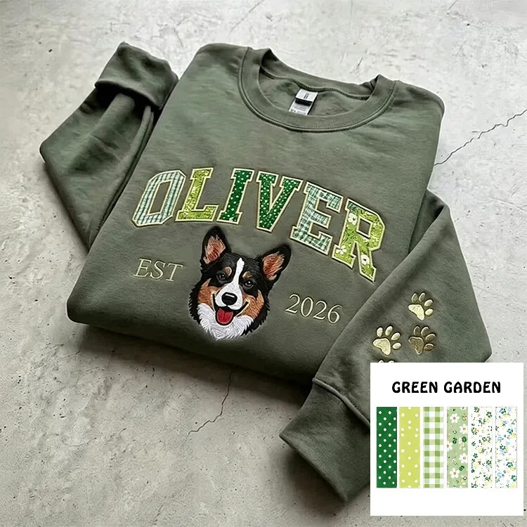 Custom Pet Portrait Patchwork Appliqué Embroidered Sweatshirt Hoodie T-Shirt