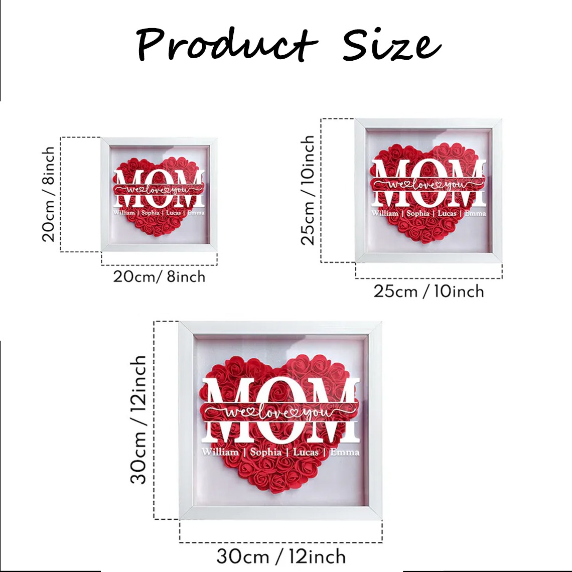 Mom/Grandma We Love You - Personalized Heart Shaped Flower Shadow Box-forlovever