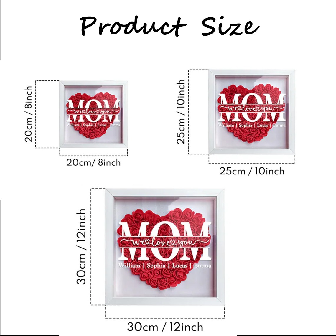 Mom/Grandma We Love You - Personalized Heart Shaped Flower Shadow Box-forlovever
