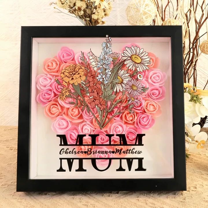 Mom We Love You - Personalized Birth Flower Shadow Box