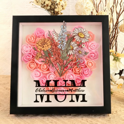 Mom We Love You - Personalized Birth Flower Shadow Box