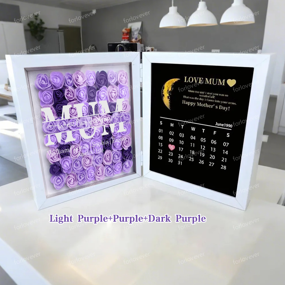 NANA Mum We Love You With REAL MOON PHASE Anniversary Calendar - Personalized Flower Shadow Box-forlovever
