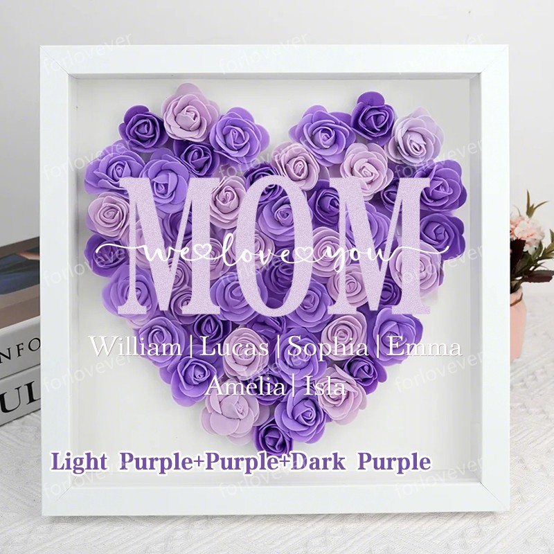Personalized Mom Flower Shadow Box, Mother's Day Gift, Mom's Rose Frame Box, Flower Gift Box for Mom Grandma Nana, Birthday Gifts for Mom-forlovever