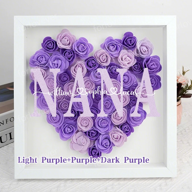 Mothers Gift for Her, Name Flower Heart Shadow Box, Custom Rose Frame, Custom Frame for Mom, Gift for Mom and Grandma Nana,Roses Shadowbox-forlovever