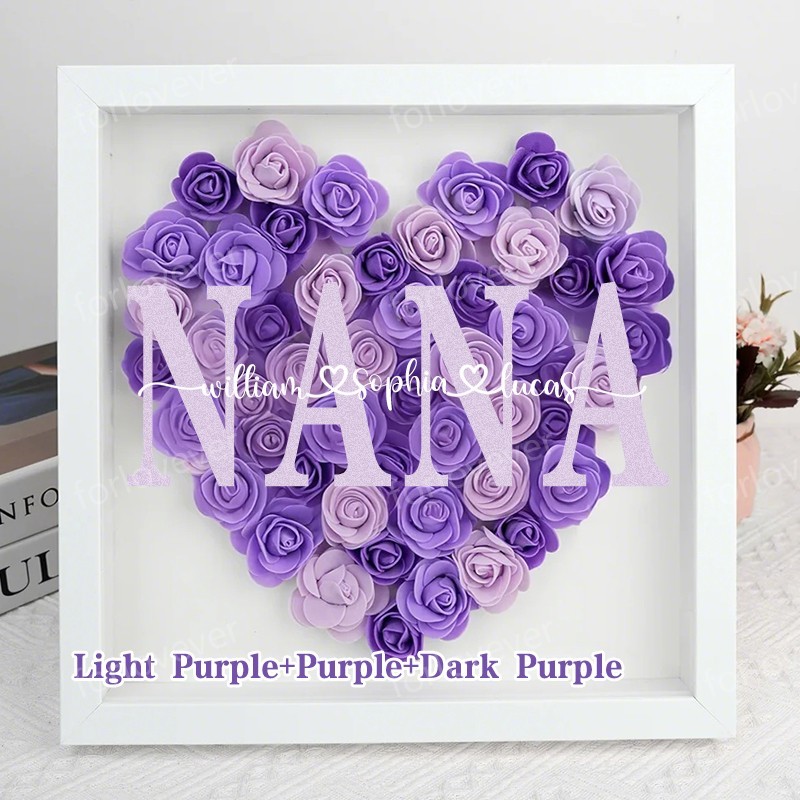 Mothers Gift for Her, Name Flower Heart Shadow Box, Custom Rose Frame, Custom Frame for Mom, Gift for Mom and Grandma Nana,Roses Shadowbox-forlovever
