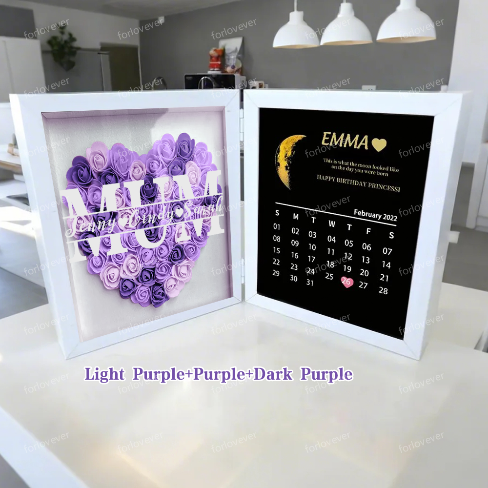 (Mum&Grandmum With Name) With REAL MOON PHASE Anniversary Calendar Custom flower frame-forlovever