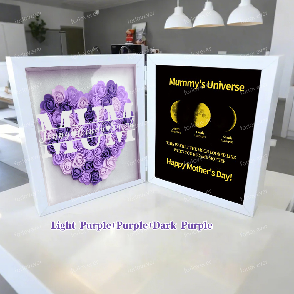 Mother's Day With REAL MOON PHASE Anniversary Calendar - Mummy's Universe Personalized Flower Shadow Box-forlovever