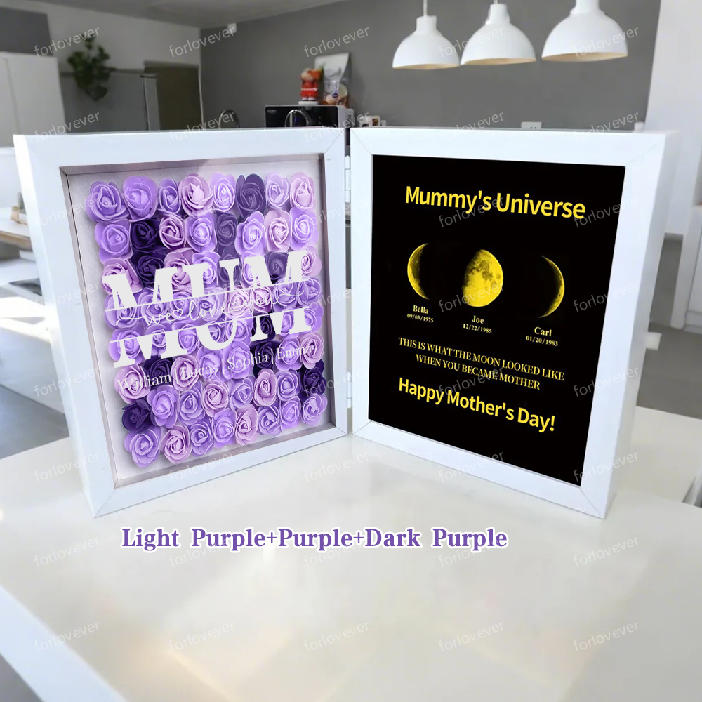Mum We Love You With REAL MOON PHASE Anniversary Calendar - Mummy's Universe Personalized Square Shape Flower Shadow Box-forlovever