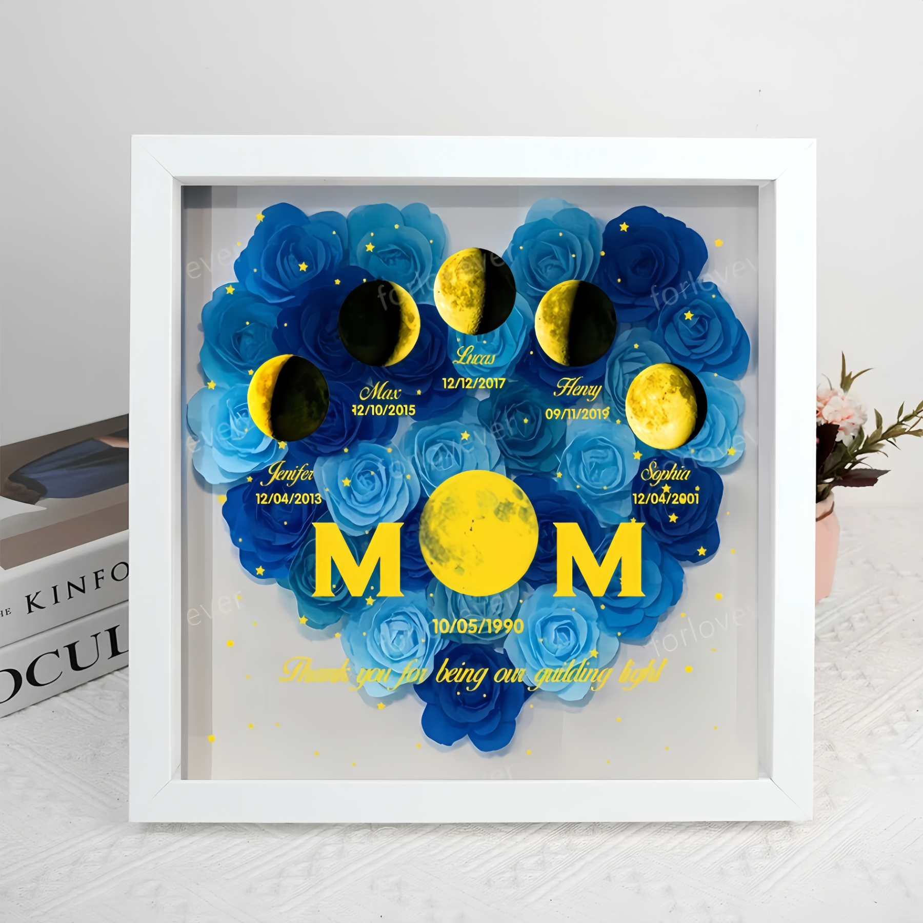 Mummy's Universe - Personalised Customised Starry Moon Phase Flower Shadow Box-forlovever