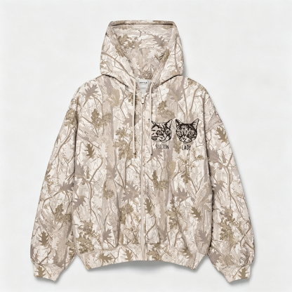 Custom Embroidered Pet Portrait Camo Zip Up Hoodie Personalized Gift for Dog And Cat Lovers