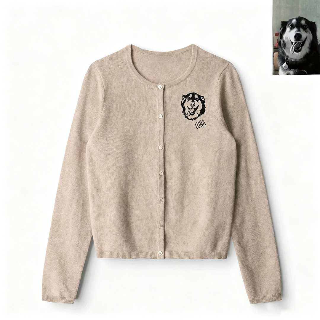 Custom Embroidered Pet Face Cashmere Cardigan Personalized Gift for Dog And Cat Lovers