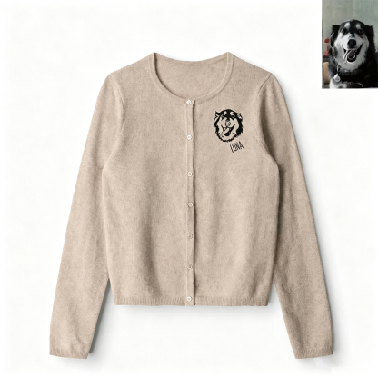 Custom Embroidered Pet Face Cashmere Cardigan Personalized Gift for Dog And Cat Lovers