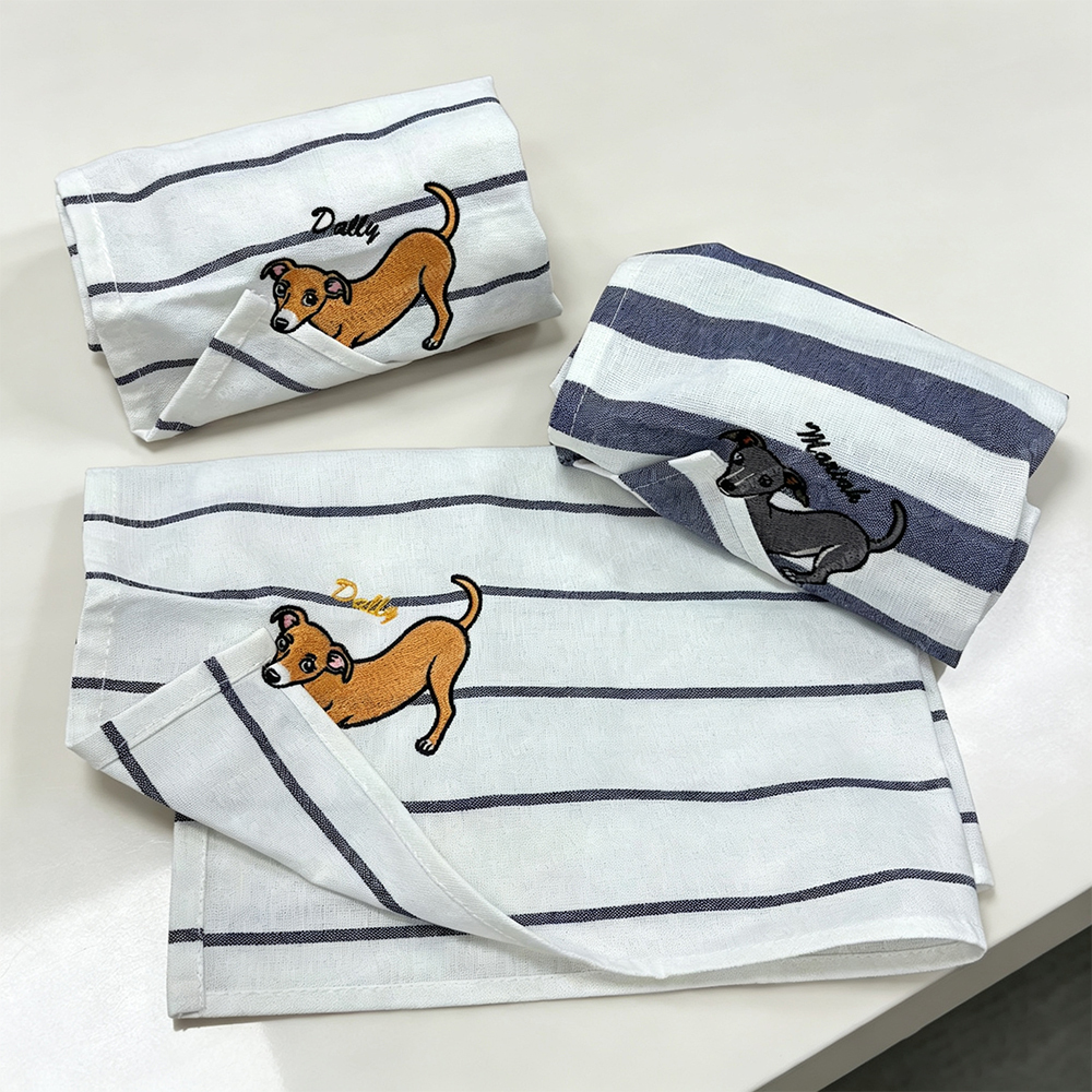 Personalized Pet Portrait Kitchen Towel | Custom Dog & Cat Embroidered Towel