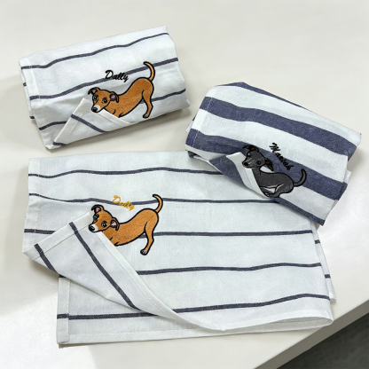 Personalized Pet Portrait Kitchen Towel | Custom Dog & Cat Embroidered Towel