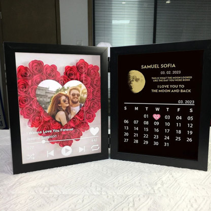 (Heart With Song) Custom Flowers Frame with REAL MOON PHASE Anniversary Calendar-forlovever