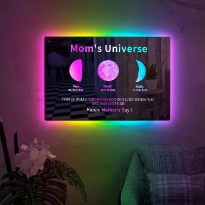 Custom Moon Phase Frame Mirror Light With Text & Date- Custom Art Frame for Mom - Mommy's Universe