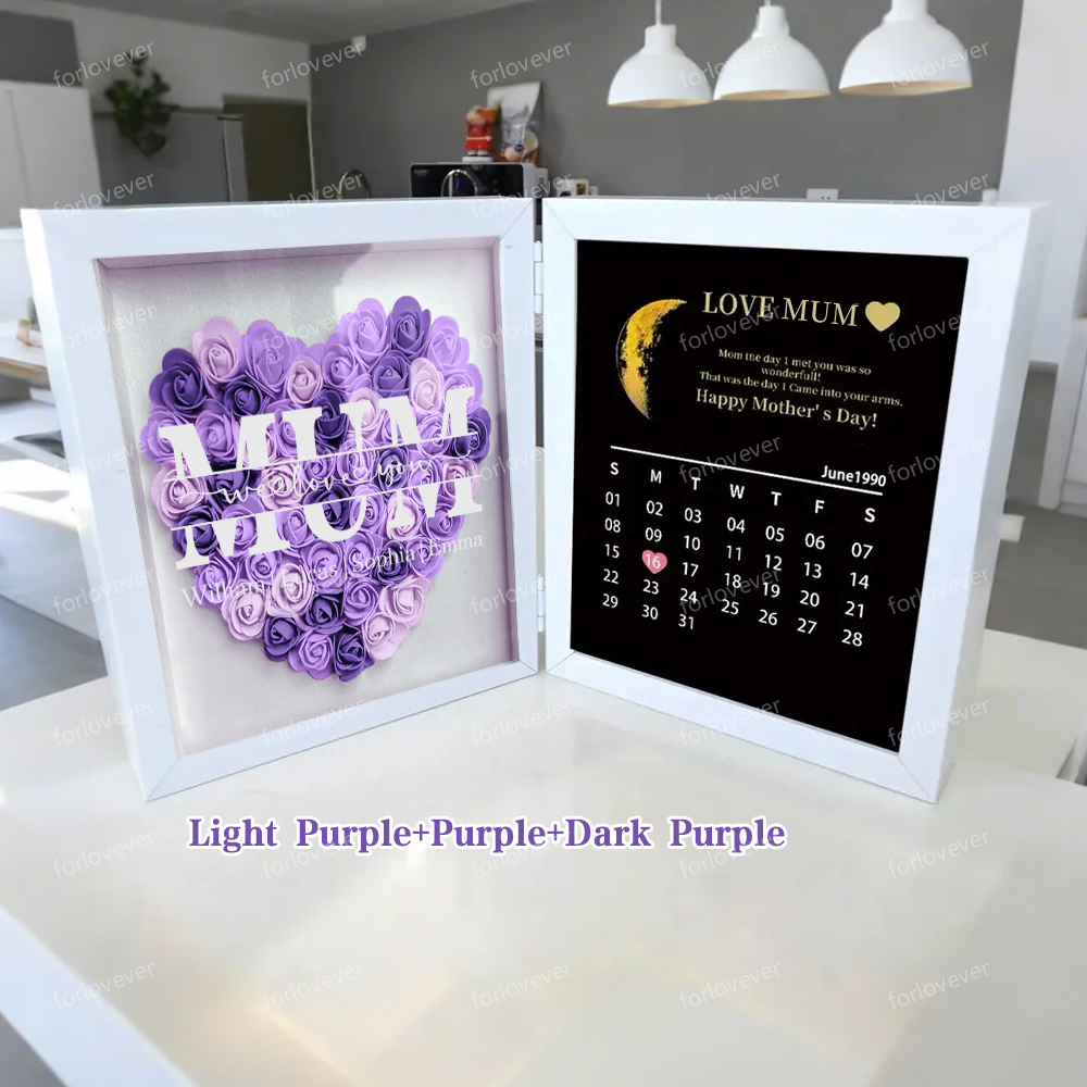 Mum We Love You With REAL MOON PHASE Anniversary Calendar - Personalized Flower Shadow Box-forlovever