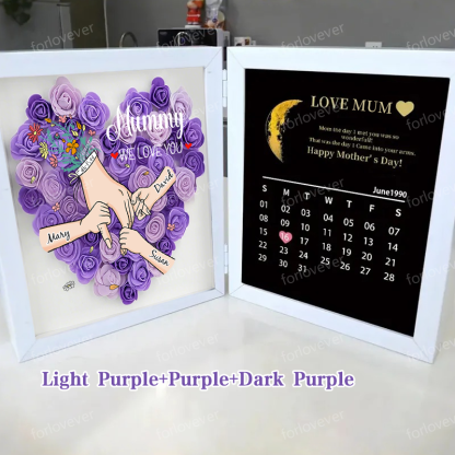 Mum We Love You With REAL MOON PHASE Anniversary Calendar - Personalised Mum & Grandma Flower Shadow Box with Names-forlovever