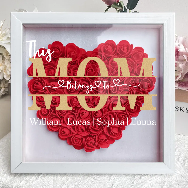 Personalized Flower Shadow Box Custom Name & Text Heart Rose Frame Decorations Mother's Day Gift for MOM