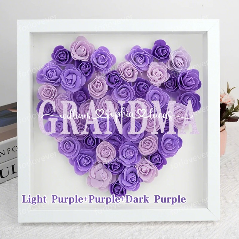 Mothers Gift for Her, Name Flower Heart Shadow Box, Custom Rose Frame, Custom Frame for Mom, Gift for Mom and Grandma Nana,Roses Shadowbox-forlovever
