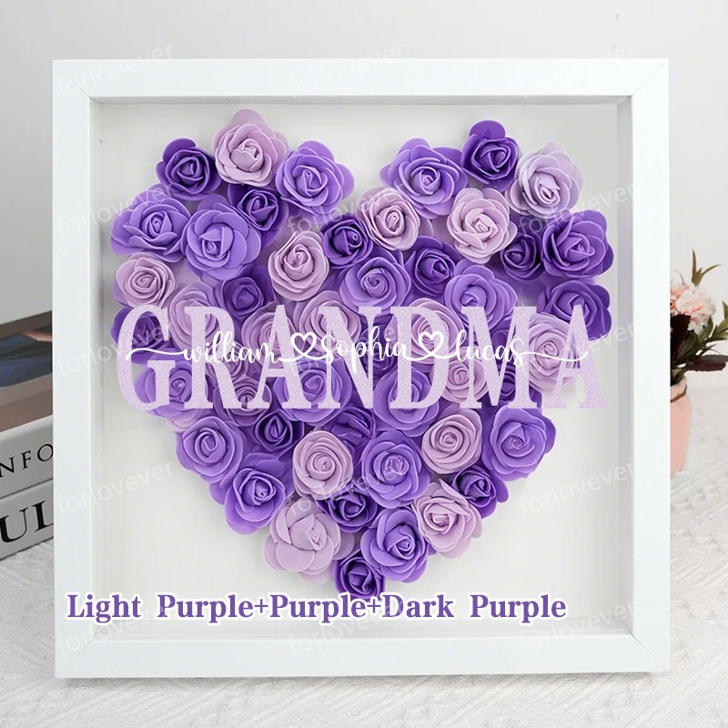 Mothers Gift for Her, Name Flower Heart Shadow Box, Custom Rose Frame, Custom Frame for Mom, Gift for Mom and Grandma Nana,Roses Shadowbox-forlovever