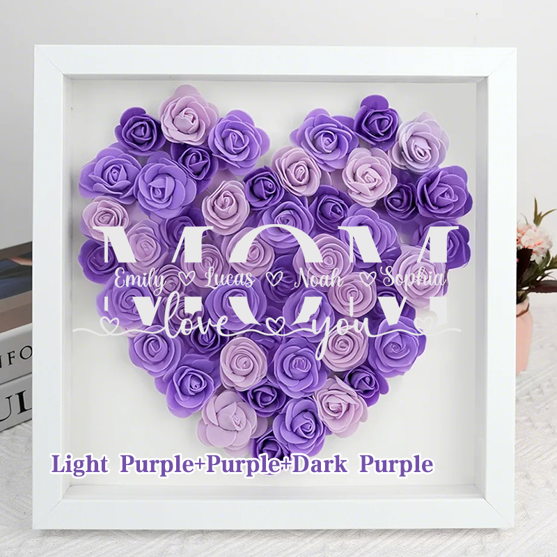  MOM-Love you- Personalized Flower Shadow Box Custom Name & Text Heart Rose Frame Decorations Mother's Day Gift-forlovever