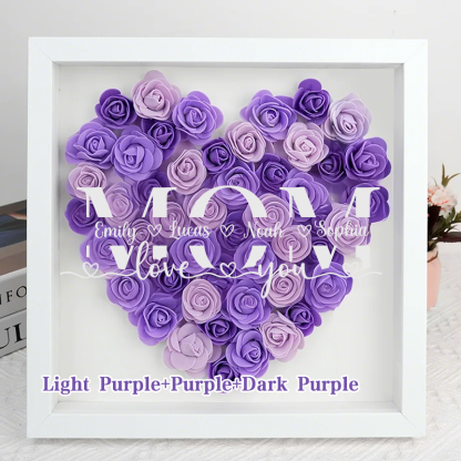  MOM-Love you- Personalized Flower Shadow Box Custom Name & Text Heart Rose Frame Decorations Mother's Day Gift-forlovever