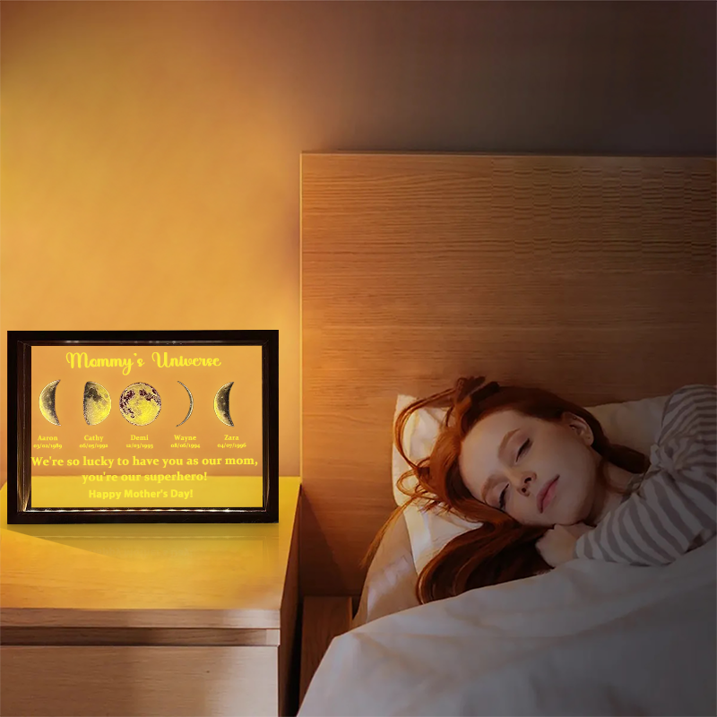 Led light frame with text and date - Mom's universe-forlovever
