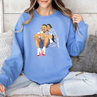 (with facial details) Custom Couple Full Color Embroidered Sweatshirt - 💕 Best Gifts to Lover 💕