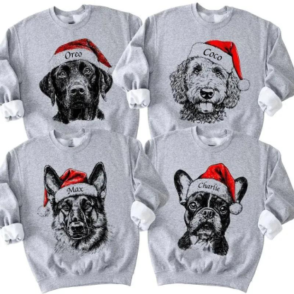 Custom Pet Christmas Sweatshirt - Personalized Dog/Cat Santa Hat Graphic Hoodie