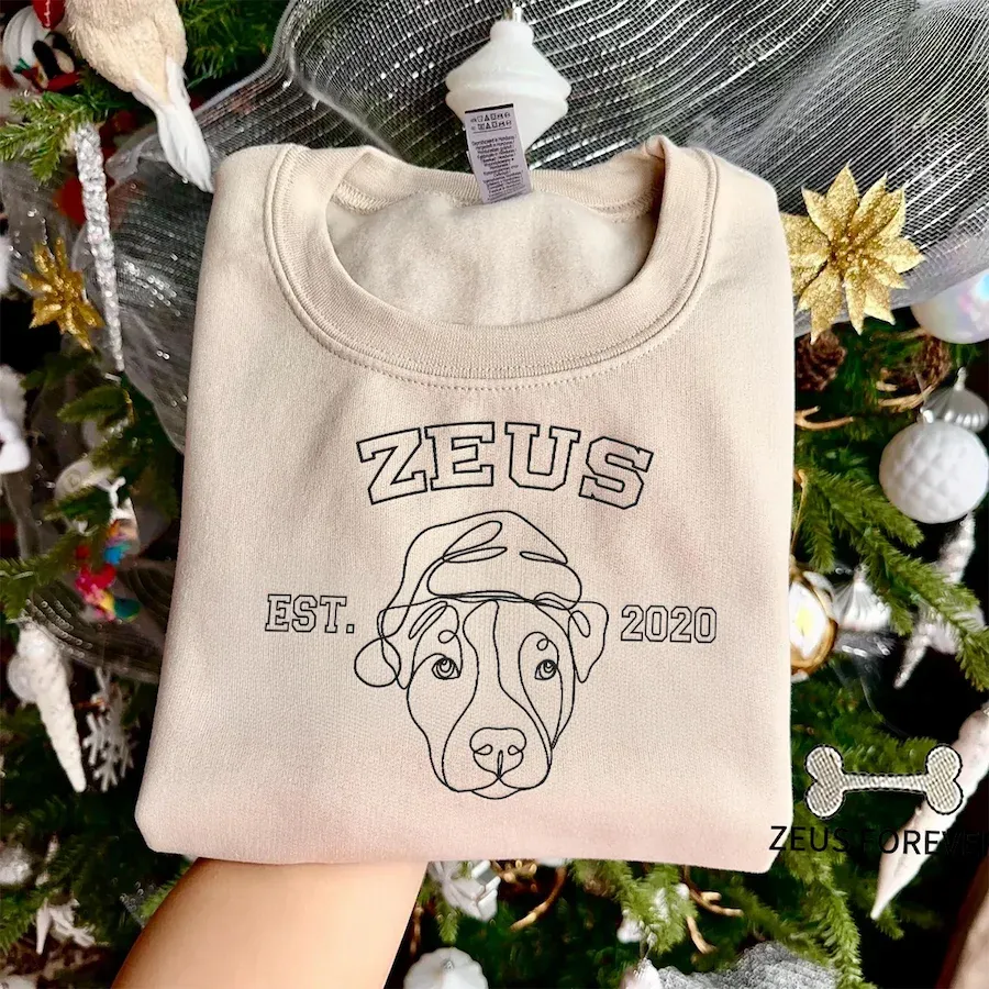 Custom Embroidered Pet Silhouette Christmas Sweatshirts, Perfect Christmas Gift For Pet Lovers