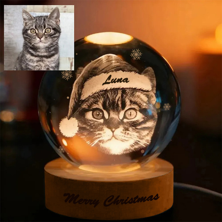 Customized pet face photo Christmas-themed crystal ball night light