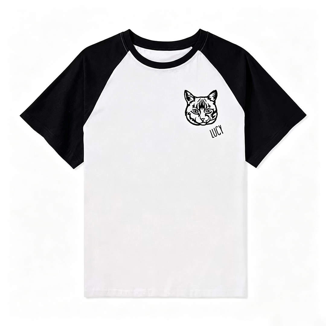 Custom Embroidered Pet Face Raglan T Shirt Personalized Gift for Dog And Cat Lovers