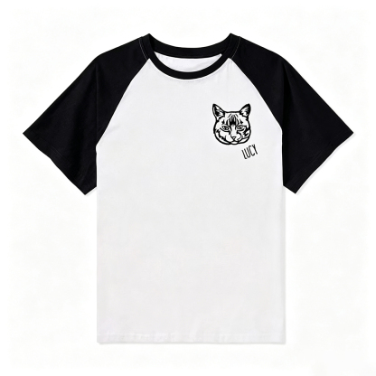Custom Embroidered Pet Face Raglan T Shirt Personalized Gift for Dog And Cat Lovers