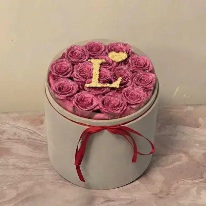 Glitter Rose Box With Initial Couple Gift