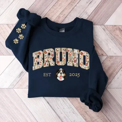 Custom Pet Portrait Floral Applique Embroidered Sweatshirt Hoodie T-shirt
