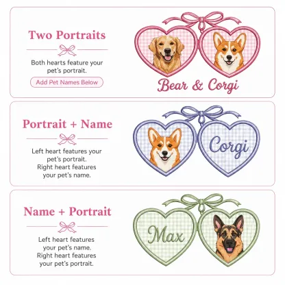 Custom Pet Portrait Embroidered Sweatshirt with Locket Heart Coquette Bow Design