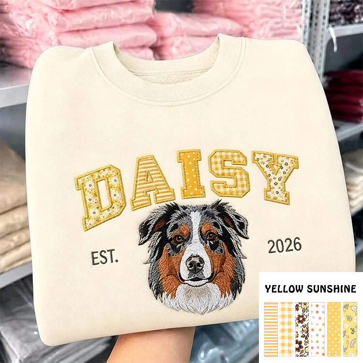 Custom Pet Portrait Patchwork Appliqué Embroidered Sweatshirt Hoodie T-Shirt
