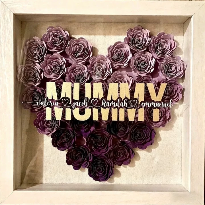 Mom Heart Shaped Monogram Flower Shadow Box Gift For Mothers