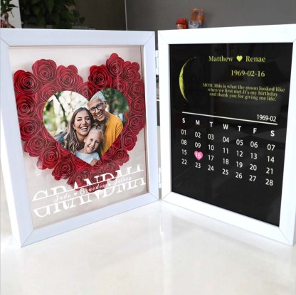 (Grandma Photo With Name) Custom flower frame with REAL MOON PHASE Anniversary Calendar-forlovever