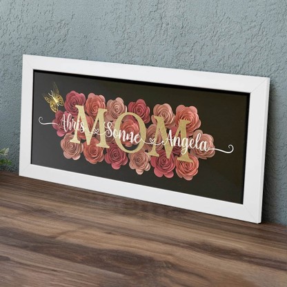 Personalized Mom Flower Shadow Box With Kids Name And Butterflies-forlovever